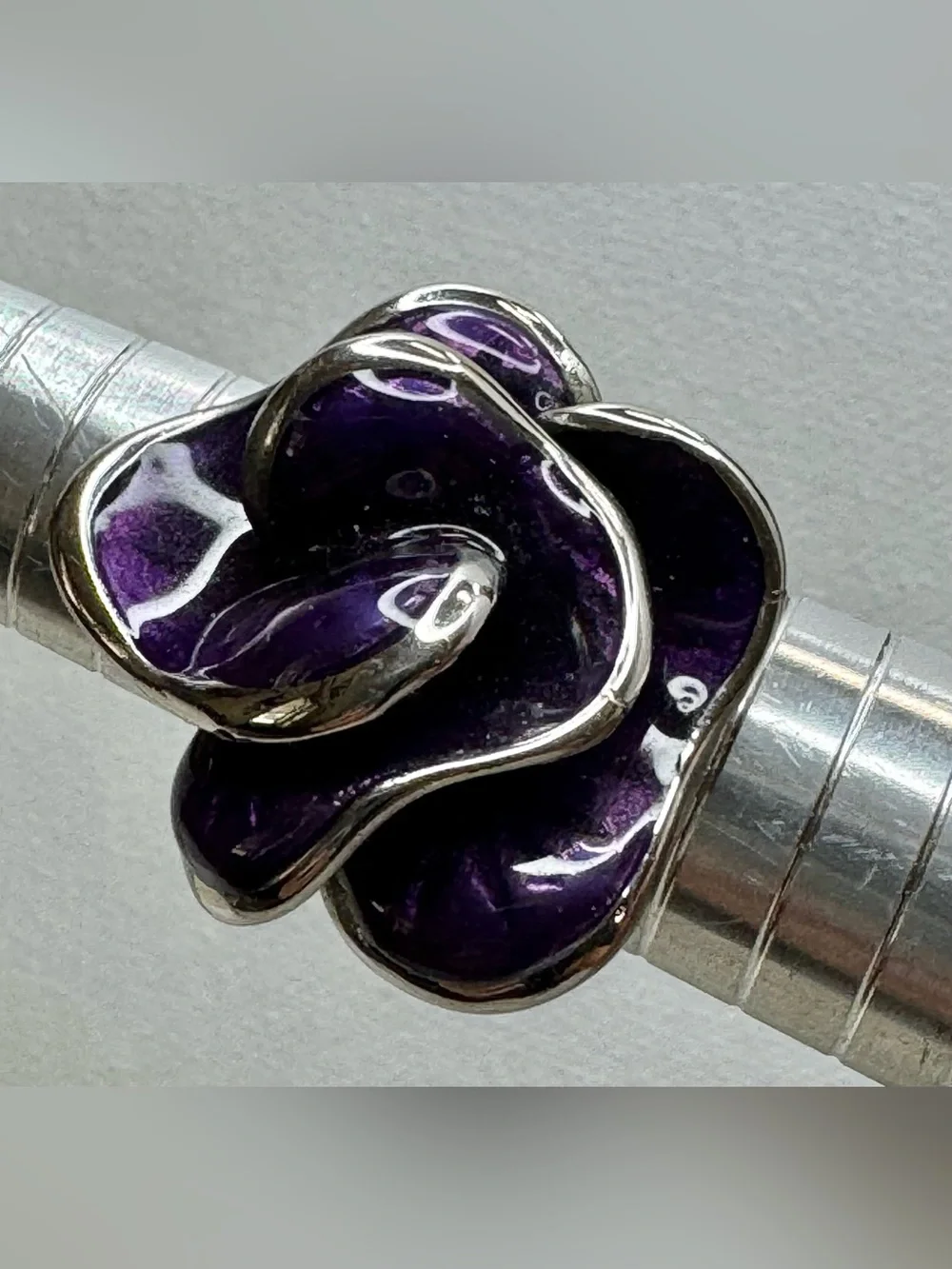 Purple Enamel Flower Statement Ring Size 8